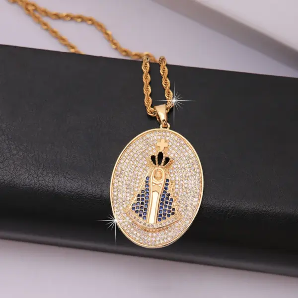 Wholesale 304 Stainless Steel Copper Round Virgin Mary Water Plating Zircon 18K Gold Plated Hip-Hop Punk Plating Inlay Snake Chain Gold Pendant Necklace