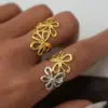 Wholesale Ion Plating (IP) Real Gold Plated 18K Gold Flower 304 Stainless Steel IG Style Casual Simple Style Waterproof Non Tarnish Open Rings