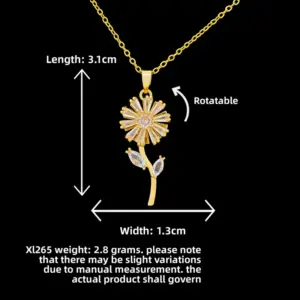 XL265 Rotating White Eight-Petal Flower Necklace / Gold