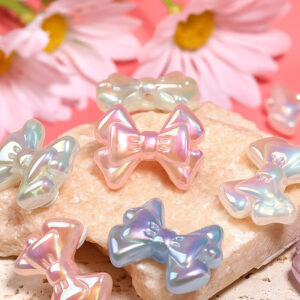 Wholesale Luminous Double Bow Beaded UV Electroplated Acrylic Beads DIY Mobile Phone Chain Keychain Aessories