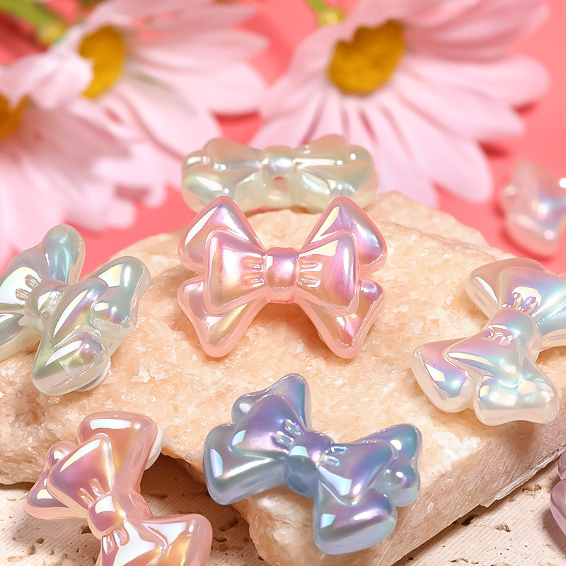 Wholesale Luminous Double Bow Beaded UV Electroplated Acrylic Beads DIY Mobile Phone Chain Keychain Aessories