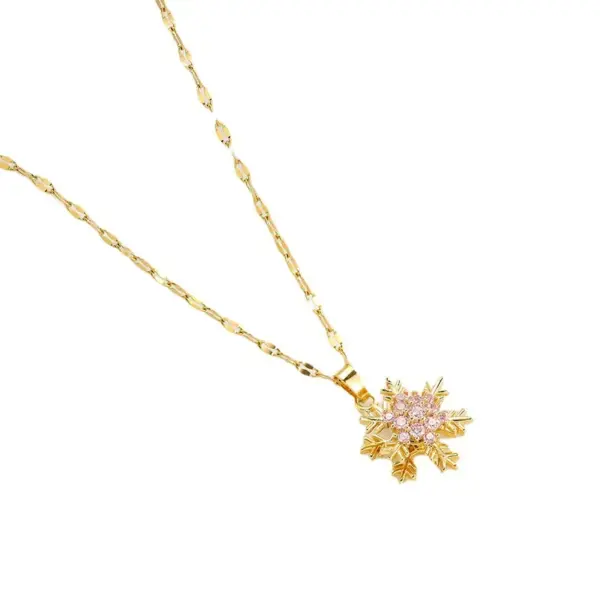 Wholesale Real Gold Plated Snowflake 304 Stainless Steel Elegant Waterproof Non Tarnish Pendant Necklace