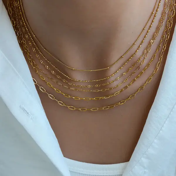 Gold Plated Titanium Steel O-Link Box Chain Side Body Link Bead Necklace Twisted Chain Clavicle Chain Bare Chain Fashion Personality