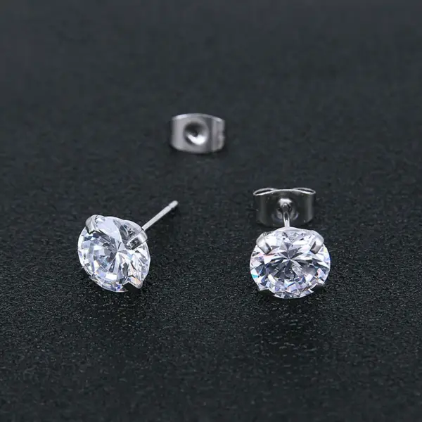 Wholesale Fashion Round Stainless Steel Inlay Zircon Earrings 1 Pair