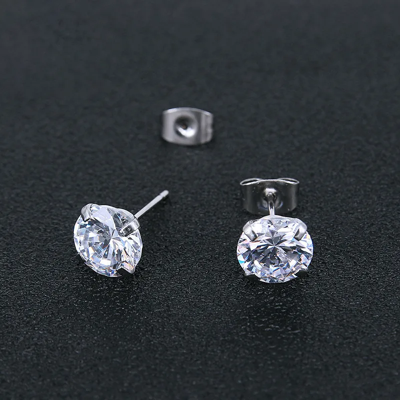 Wholesale Fashion Round Stainless Steel Inlay Zircon Earrings 1 Pair
