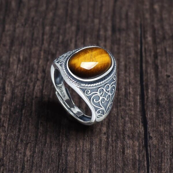 Wholesale New S925 Silver Tiger Eye Stone Live Men's Ring Retro Style Natural Gift Open Ring Gold Feel