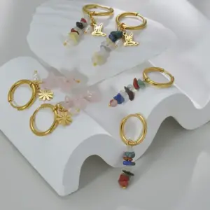 Wholesale 1 Pair Fashion Geometric Plating 304 Stainless Steel Natural Stone 18K Gold Plated Stainless Steel Earrings