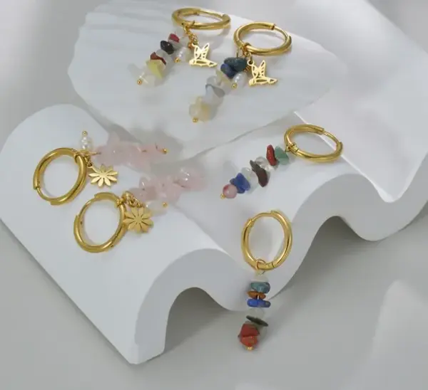 Wholesale 1 Pair Fashion Geometric Plating 304 Stainless Steel Natural Stone 18K Gold Plated Stainless Steel Earrings