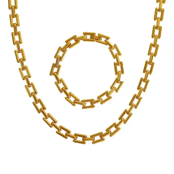 PVD Coated Real Gold Plated Geometric Titanium Steel Simple Style Waterproof Non Tarnish Bracelets Necklace