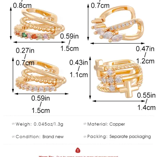 Wholesale 1 Piece Simple Style Geometric Plating Inlay Copper Rhinestones Gold Plated Silver Plated Ear Cuffs