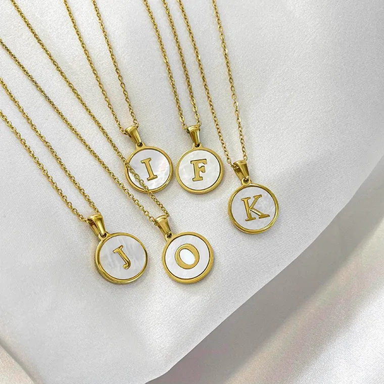 Wholesale Real Gold Plated Round Letter 304 Stainless Steel Fashion Waterproof Non Tarnish 304 Stainless Steel Pendant Necklace