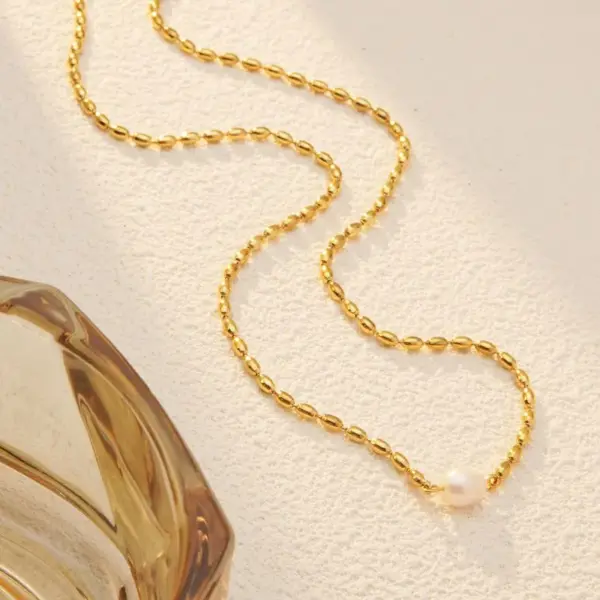 Wholesale 304 Stainless Steel Freshwater Pearl Geometric Ion Plating (IP) Pearl 18K Gold Plated Simple Style Classic Style Streetwear Waterproof Non Tarnish Inlay Jewelry Set