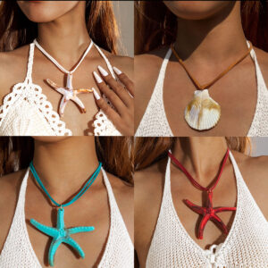 Wholesale European and American Cross-border Holiday Style Beach Necklace Bohemian Starfish Pendant Exaggerated Ocean Style Personality Necklace