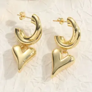 Solid Love Heart Earrings 14K Real / Gold