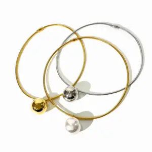 Wholesale 304 Stainless Steel Solid Color PVD Coated Artificial Pearls Real Gold Plated Elegant Luxurious Waterproof Non Tarnish Surgical Steel Plating Mariner Chain Necklace