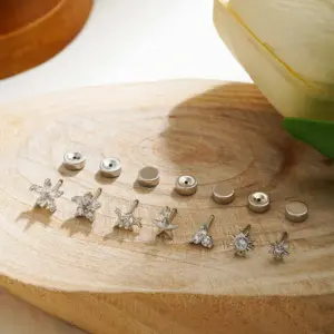 Wholesale 1 Piece Simple Style Geometric Star Heart Shape Plating Titanium Steel Zircon 18K Gold Plated Small Stud Earrings