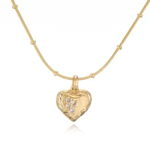 Golden Pleated Heart Bead Necklace