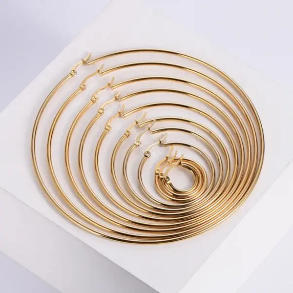 Wholesale PVD Coated 18K Gold Plated Round 304 Stainless Steel Exaggerated Waterproof Non Tarnish Hoop Earrings