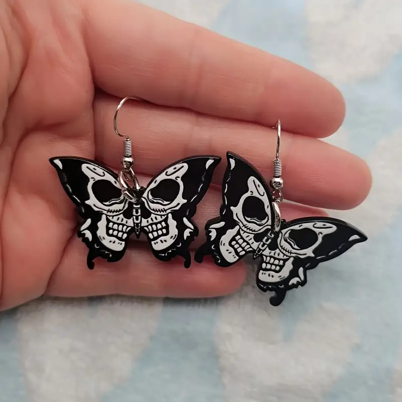 Wholesale New y Skull Butterfly Earrings, Flat Acrylic, European and American Creative Personalized Skull Earrings