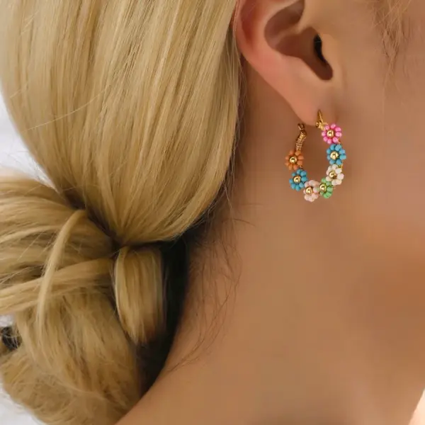 Wholesale 1 Pair Vacation Flower Plating 201 Stainless Steel Plastic 18K Gold Plated Hoop Earrings