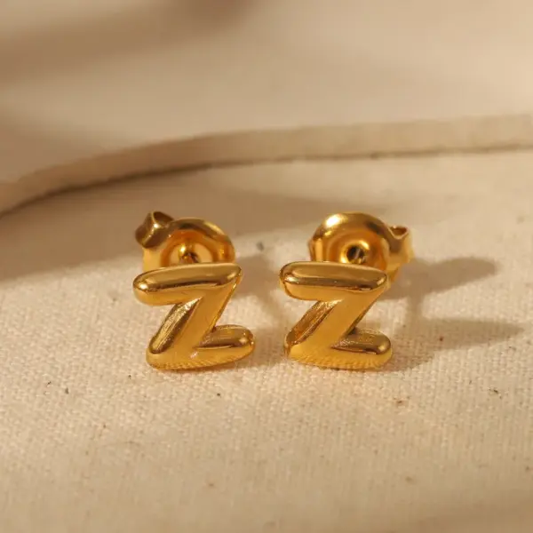 Wholesale 1 Pair Basic Simple Style Letter Solid Color 304 Stainless Steel 14K Gold Plated Ear Studs
