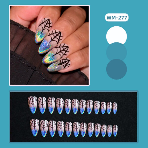 Wholesale Halloween Laser Spider Web Almond Wearable Nail