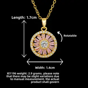 XL1196 Round Pink Flower Necklace / Gold