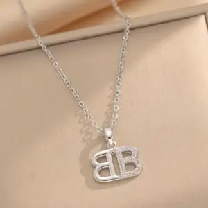 8921 Silver Letter BB Necklace
