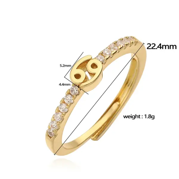 Wholesale Copper 18K Gold Plated IG Style Hip-Hop Simple Style Plating Inlay Constellation Zircon Adjustable Ring