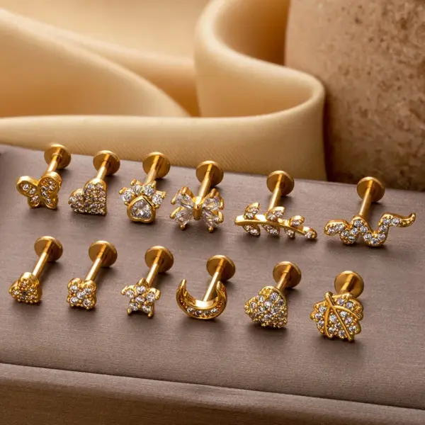 1 Piece Lip Rings Simple Style Heart Shape Flower Butterfly 316L Stainless Steel Copper Waterproof Non Tarnish Surgical Steel Zircon