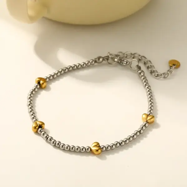 Square Star Vacuum Plating (In Furnace) 18K Real Gold Plated 303 Stainless Steel No Inlay Material Beaded Chain Bracelet For Women