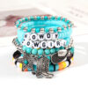 Wholesale European and American Cross-border Explosive Bracelet suit Fashion Personalized Niutou Turquoise Beaded Elastic Bracelet suit Jewelry