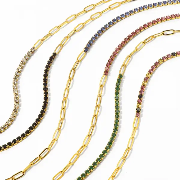 Wholesale Vintage Style Simple Style Geometric Titanium Steel Zircon Paperclip Chain Tennis Chain Bracelets In Bulk