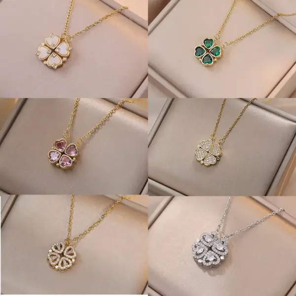 Wholesale Jewelry Vacation Classic Style Heart Shape Titanium Steel Zircon Inlay Pendant Necklace Cable Chain