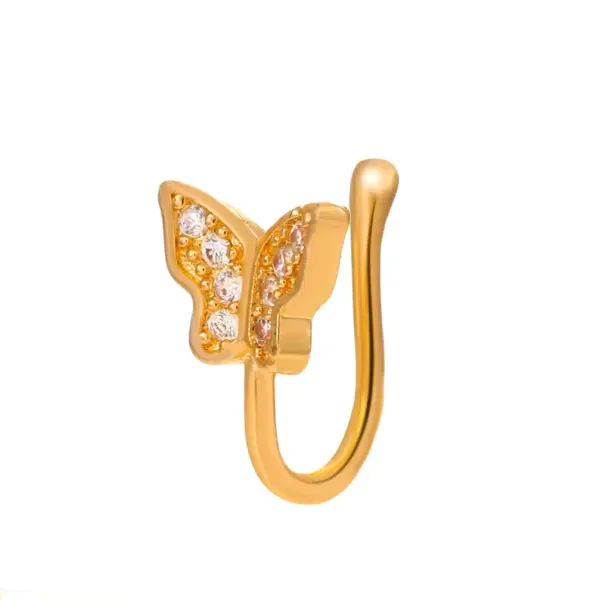 Wholesale Fashion Butterfly Copper Inlaid Zircon U-shaped False Nose Ring Piercing Jewelry Nose Pin