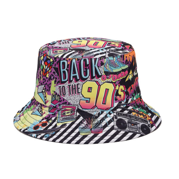 Wholesale European and American Nostalgic Classic 80 90Party Pie Bucket Hat for Men and Women Fashion Positioning Graffiti Double-Sided Basin Hat Trendy
