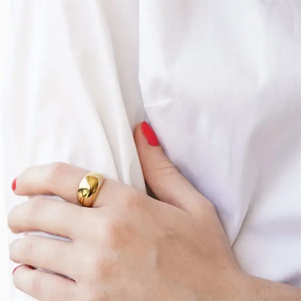 Wholesale PVD Coated Real Gold Plated Solid Color Stainless Steel Fashion Waterproof Non Tarnish Rings