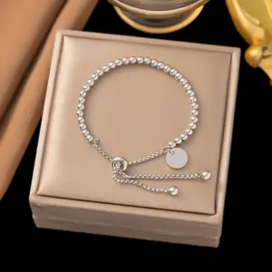 【E2060】Pull Bead Bracelet / Steel Color