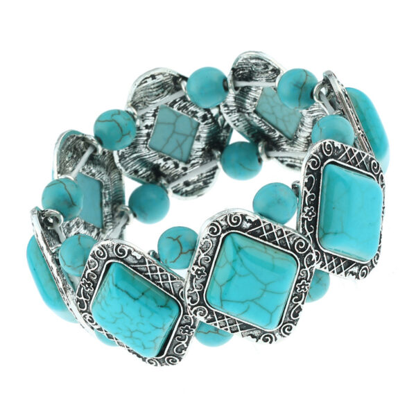 Wholesale European and American Retro Geometric Pattern Diamond Turquoise Bracelet All-match Hot Stressed Wire Beads Handmade Bracelet
