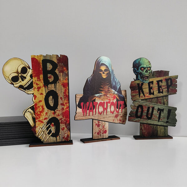 Wholesale Retro Halloween Decorative Ornaments Ghost Festival Cross Ghost Desktop Ornaments Creative Wooden Holiday Decoration