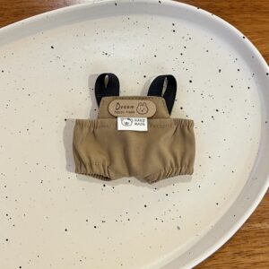 Khaki overalls with rabbit logo