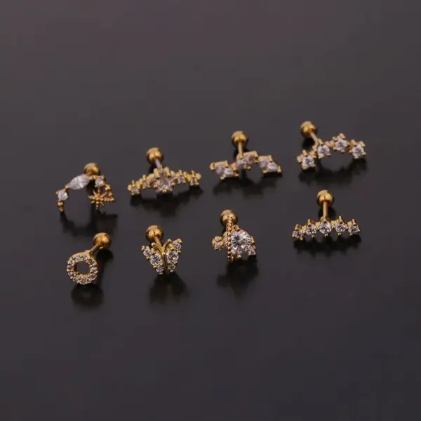 316L Stainless Steel Copper Zircon Ear Cartilage Rings & Studs Flower Waterproof Non Tarnish Surgical Steel Women'S