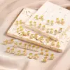1 Piece Sweet Geometric Heart Shape Crown Inlay Copper Zircon 18K Gold Plated Ear Studs
