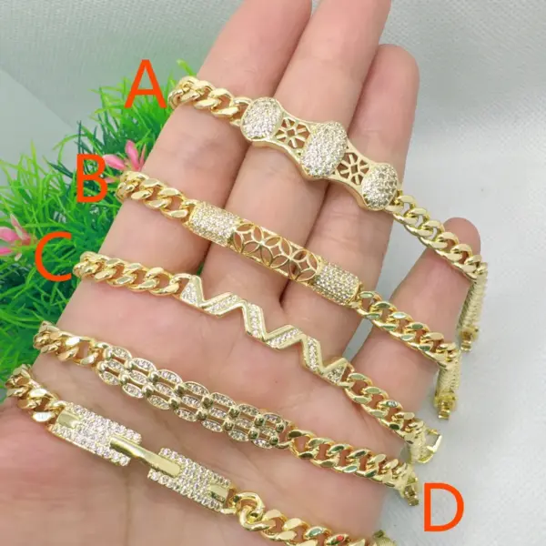 Wholesale Jewelry Hip-Hop Punk Geometric Copper Zircon 18K Gold Plated Polishing Plating Bracelets