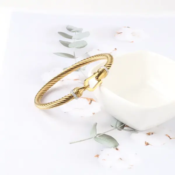 Fashion Geometric Titanium Steel Plating Artificial Diamond Bangle