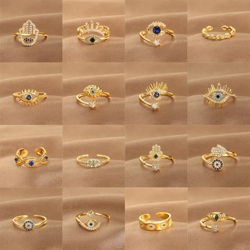 Wholesale 1 Piece Lady Devil's Eye Copper Plating Artificial Gemstones Open Ring