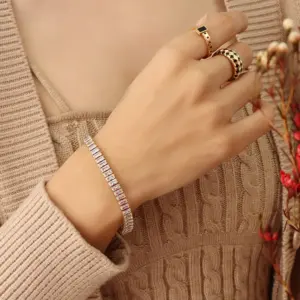 E238-Gold White Zircon Bracelet-17cm