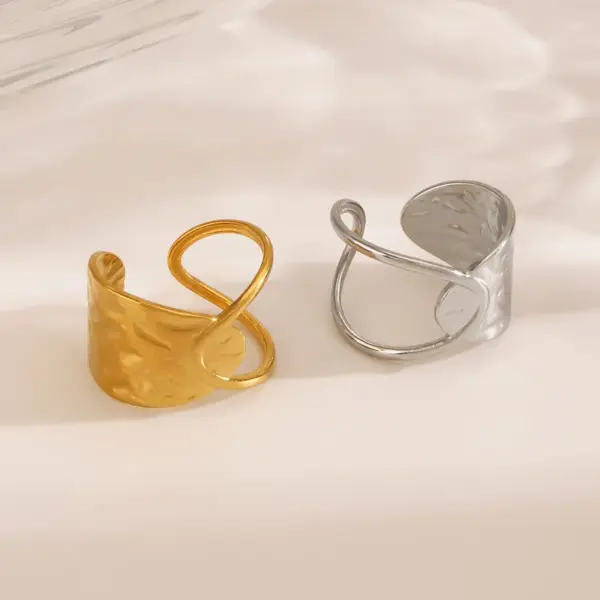 Ion Plating (IP) 18K Gold Plated Lines 304 Stainless Steel IG Style Waterproof Non Tarnish Open Rings