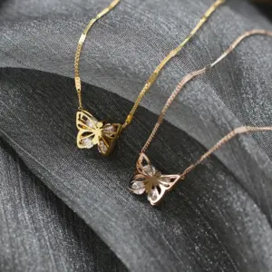 Wholesale PVD Coated Real Gold Plated 18K Gold Butterfly 304 Stainless Steel Sweet Waterproof Non Tarnish 304 Stainless Steel Necklace