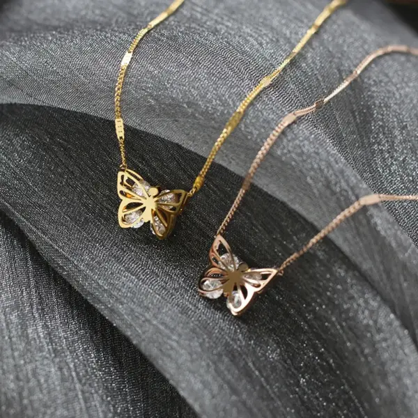 Wholesale PVD Coated Real Gold Plated 18K Gold Butterfly 304 Stainless Steel Sweet Waterproof Non Tarnish 304 Stainless Steel Necklace